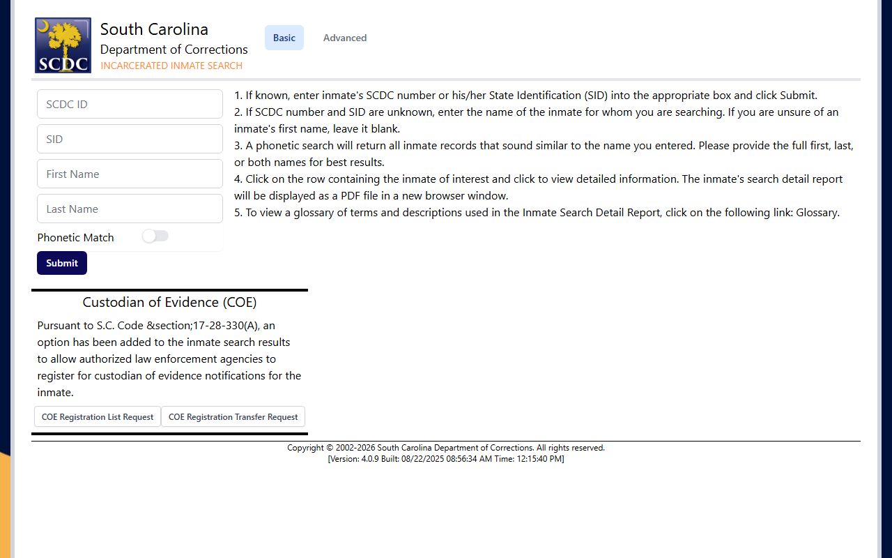 Wateree River Correctional Institution SCDC inmate search page