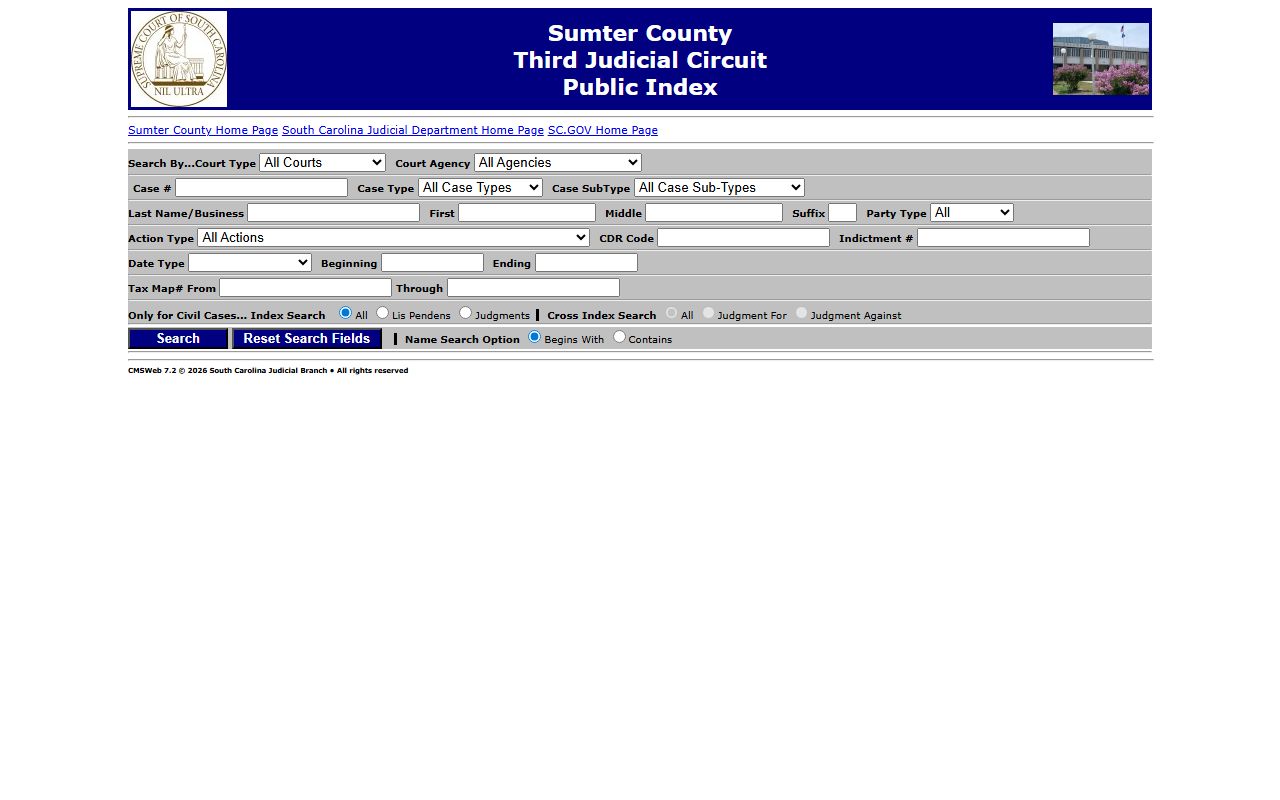 Sumter Public Index case search portal for court records after a jail arrest