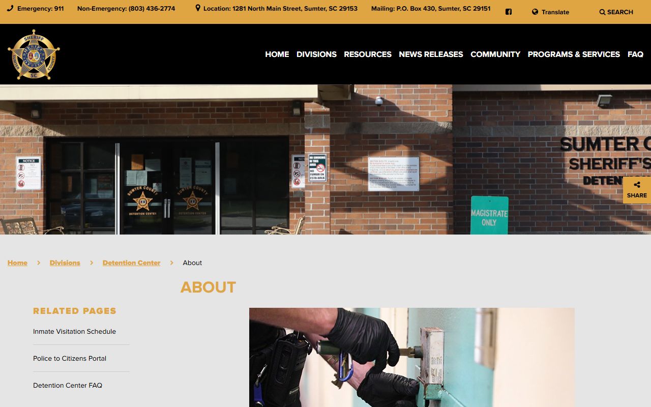Sumter County inmate population detention center capacity page